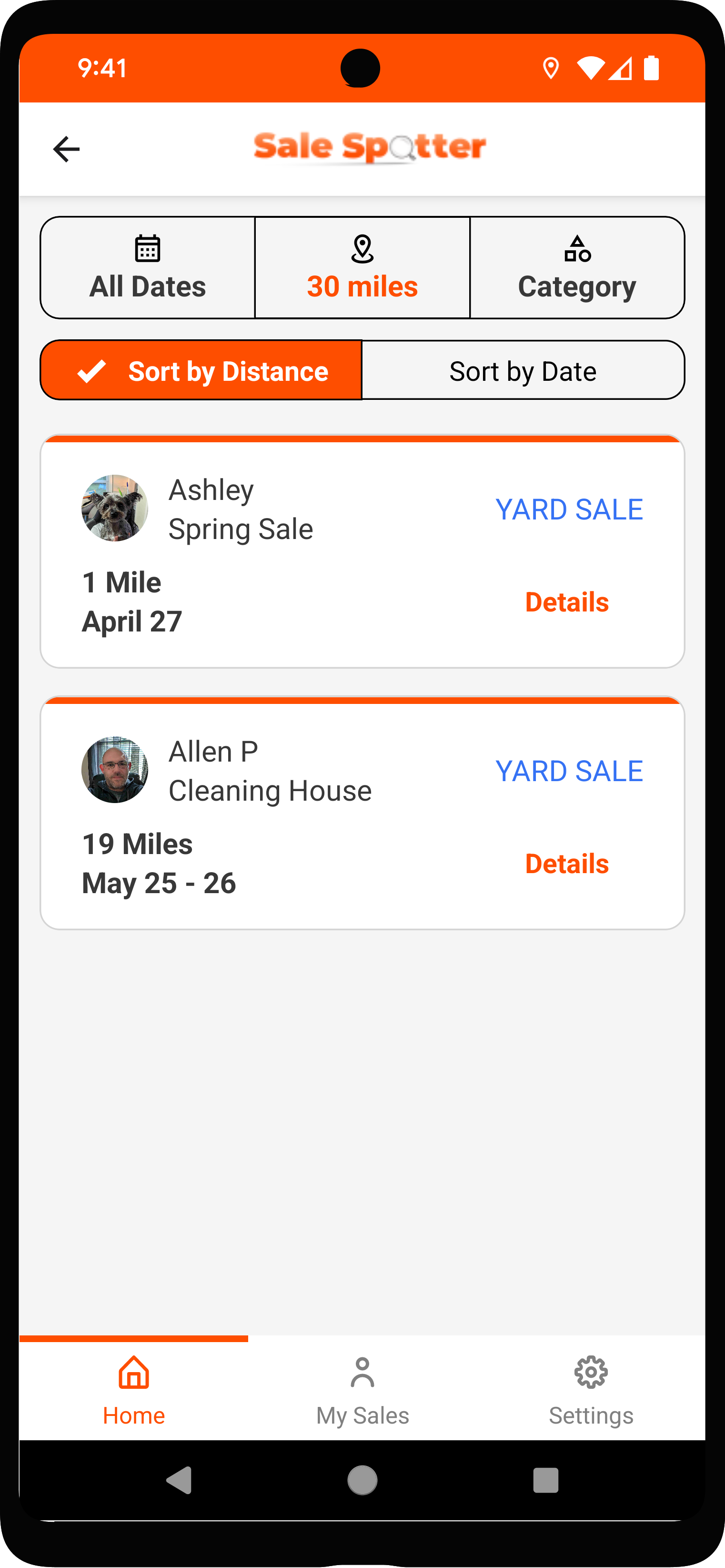Phone displaying Sale-Spotter app's messages screen.